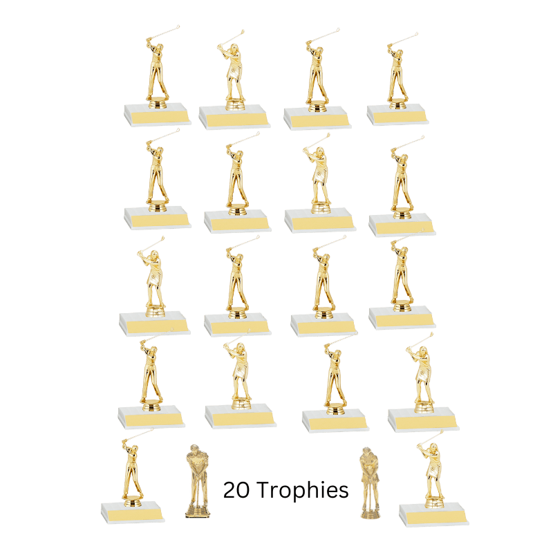 A green background with white statues of people.