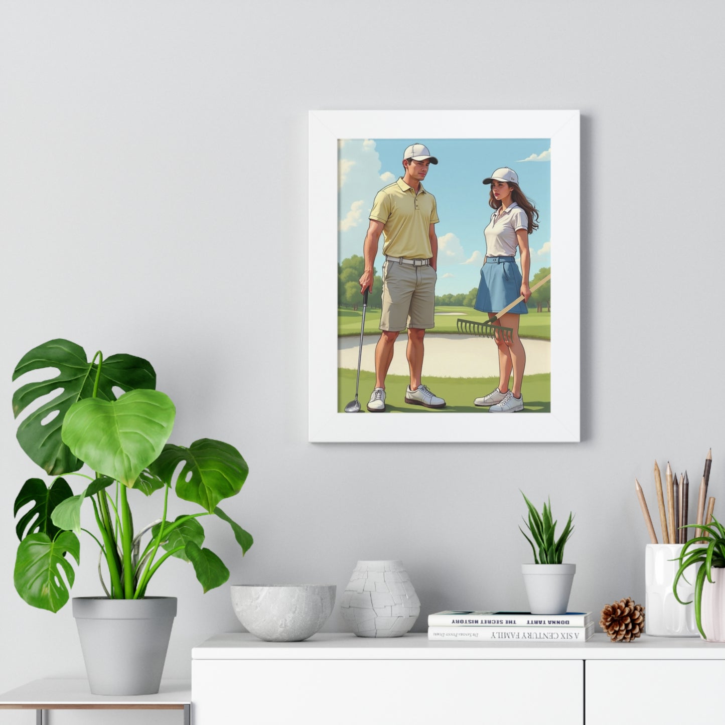 Golfing Couple Framed Poster, Golf Wall Art, Sports Decor, Gift for Golf Lovers, Home Decoration for Enthusiasts
