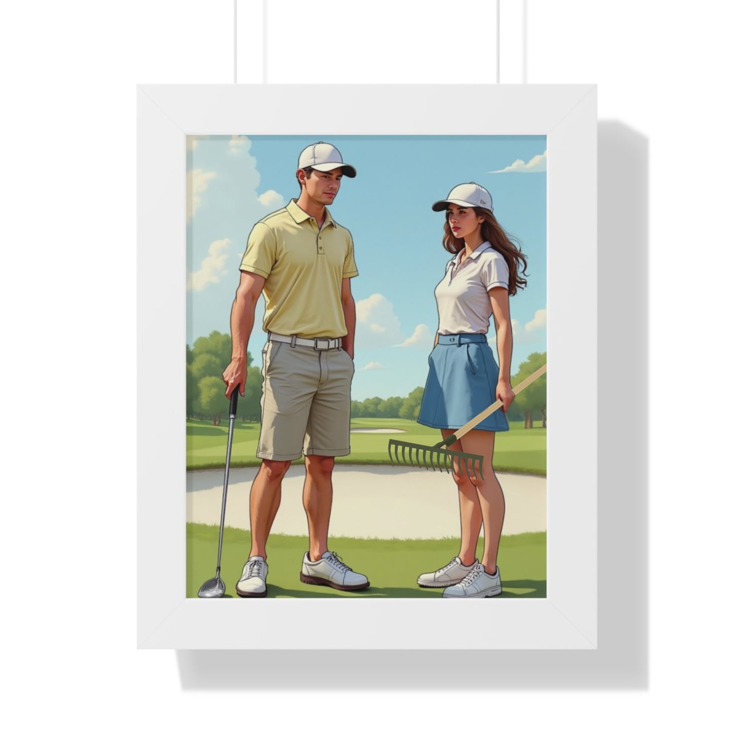 Golfing Couple Framed Poster, Golf Wall Art, Sports Decor, Gift for Golf Lovers, Home Decoration for Enthusiasts