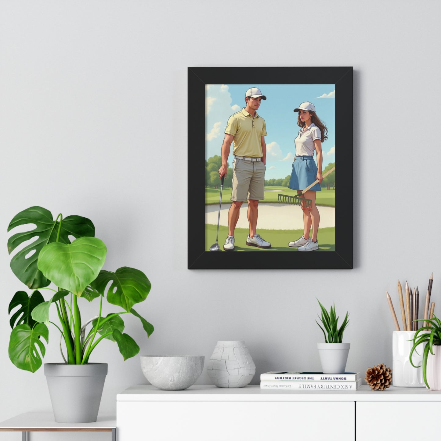 Golfing Couple Framed Poster, Golf Wall Art, Sports Decor, Gift for Golf Lovers, Home Decoration for Enthusiasts