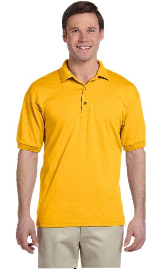 A man wearing a yellow polo shirt.