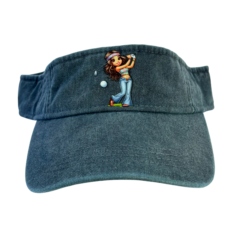 Golf visor with girl playing golf.