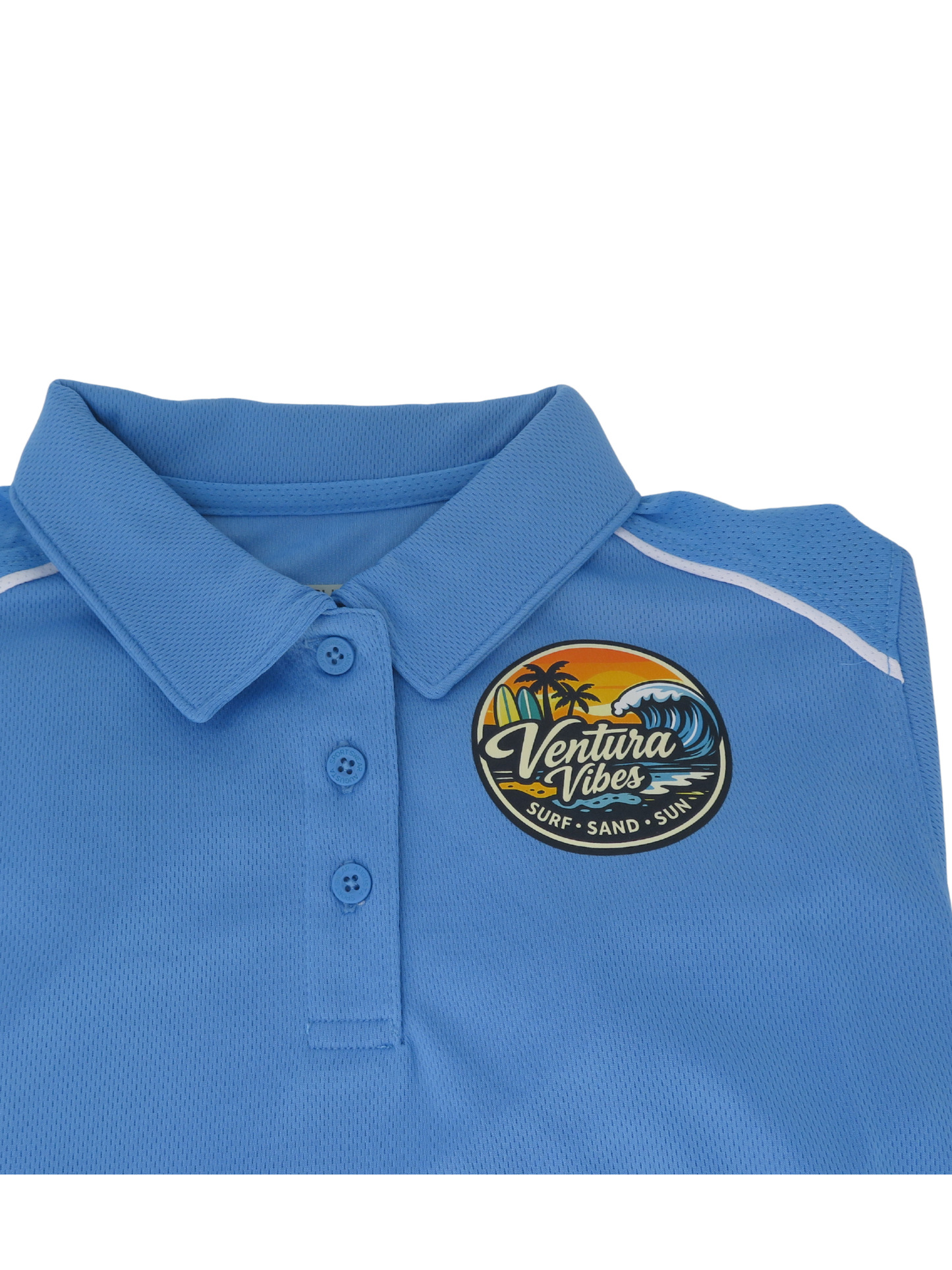 Ventura Vibes Sun, Sand, and Surf Woman's Light Blue Polo
