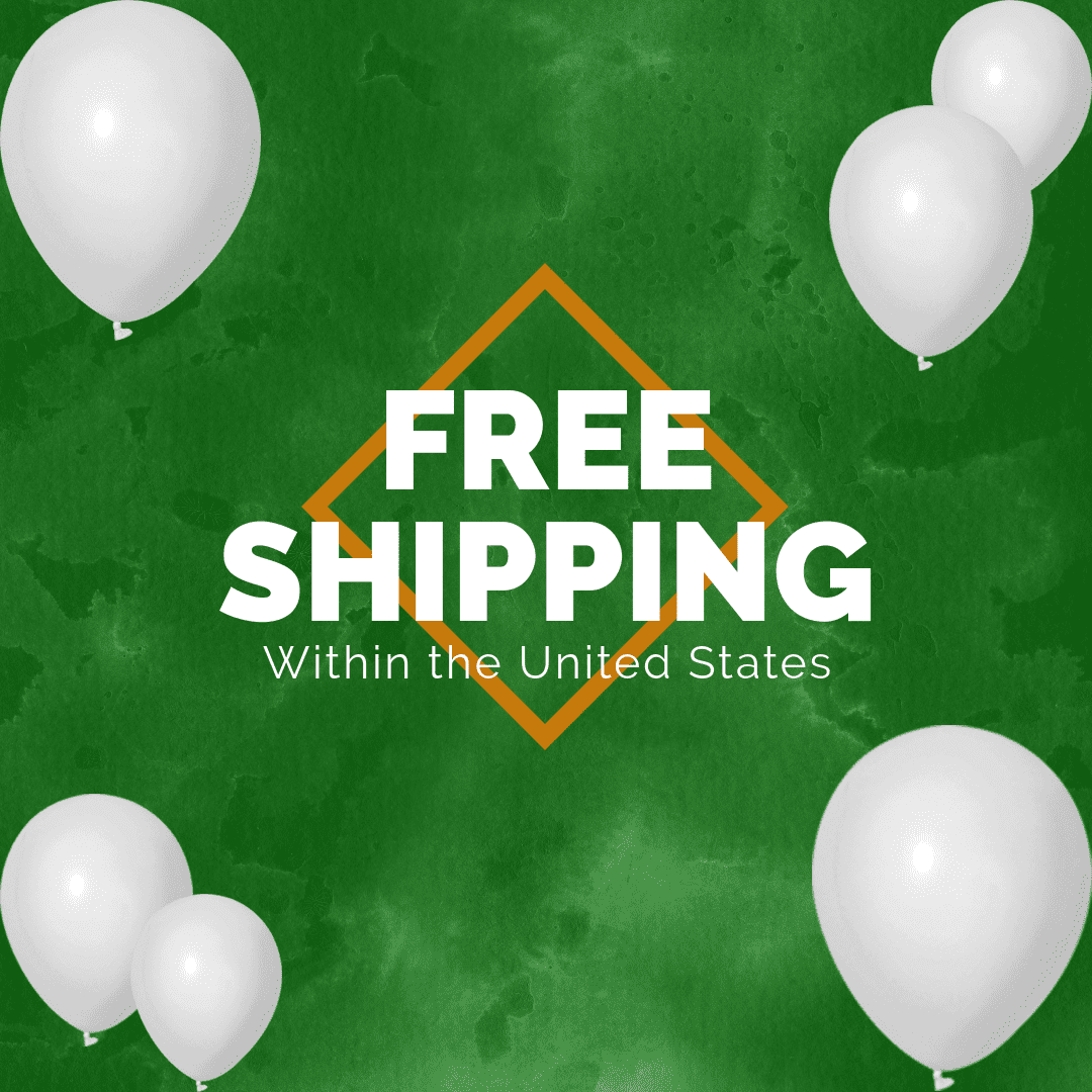 A green background with white balloons and the words " free shipping within the united states ".
