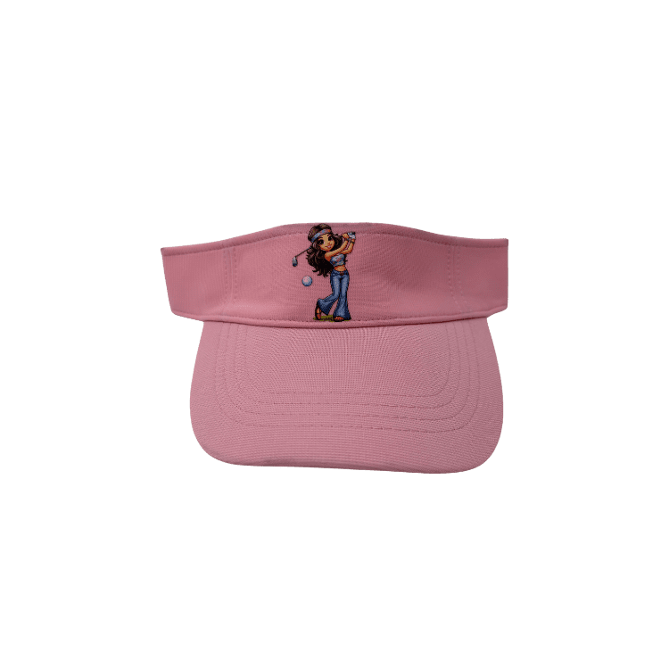 Pink golf visor with girl design.