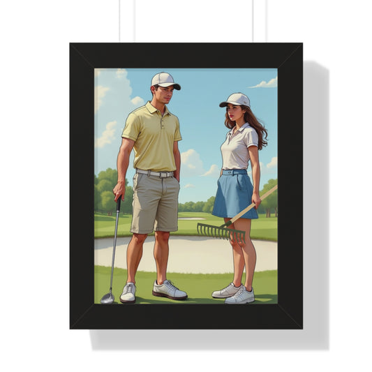 Golfing Couple Framed Poster, Golf Wall Art, Sports Decor, Gift for Golf Lovers, Home Decoration for Enthusiasts