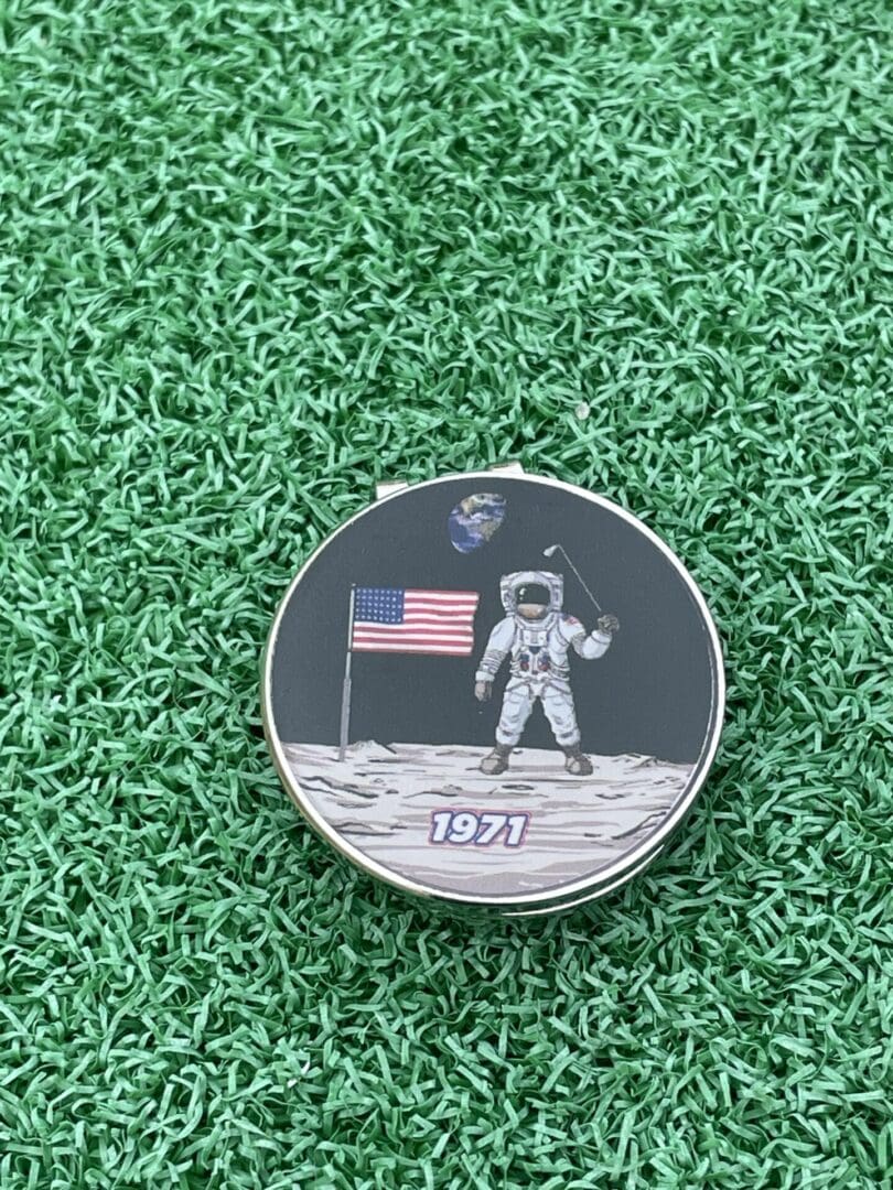 Astronaut on the moon with a golf club.