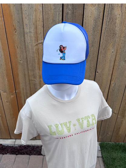 Hippie Chick Blue and White Foam Cap
