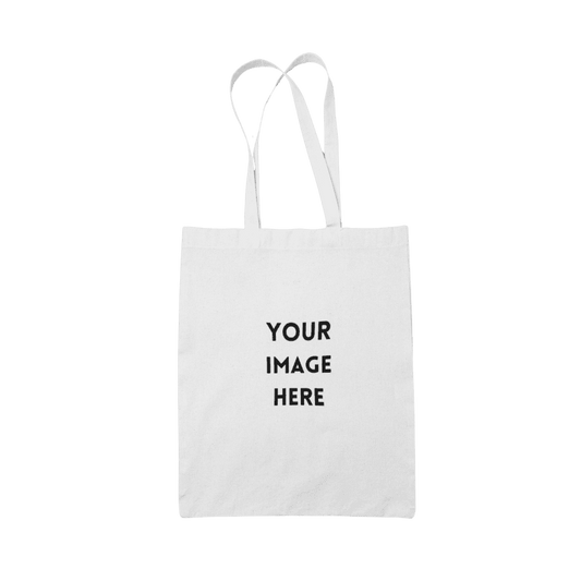 White tote bag with "your image here" text.