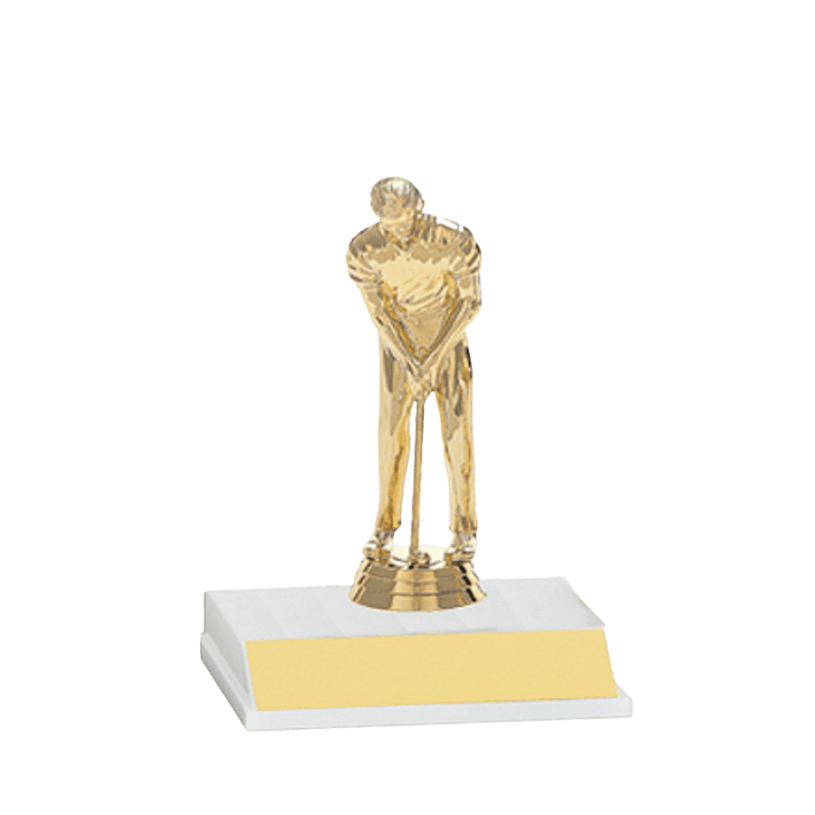 Gold golfer trophy with a base.