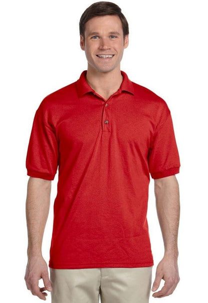 A man wearing a red shirt and holding his hand out to the camera.