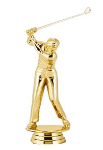 A gold statue of a man swinging a baseball bat.