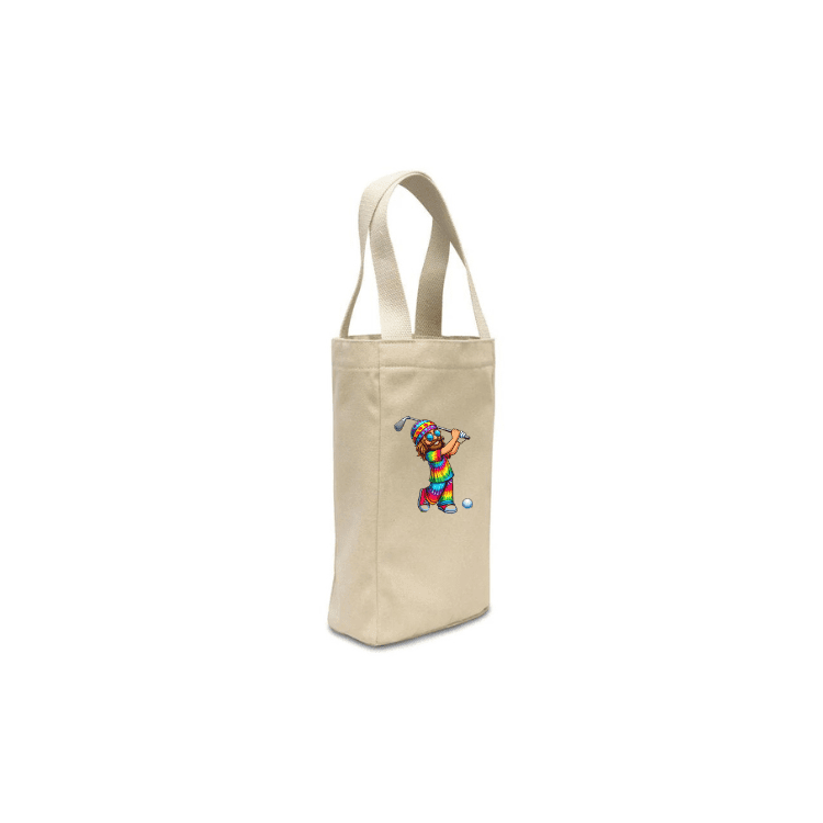 Beige tote bag with a tie-dye golfer.