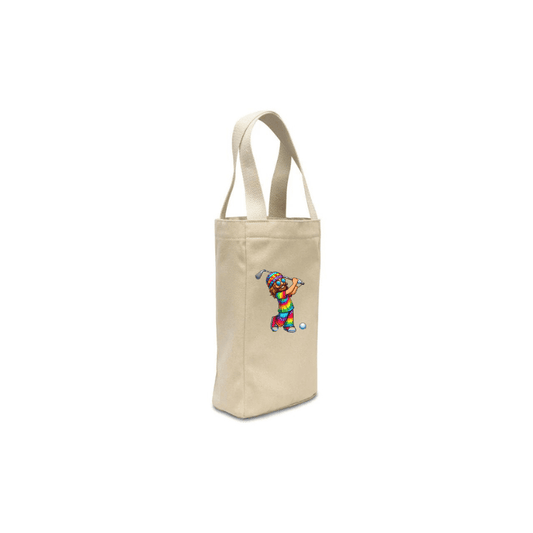 Beige tote bag with a tie-dye golfer.