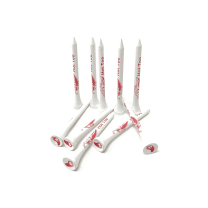 White golf tees with red "Hot Tee" logo.