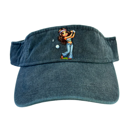 Golf visor with girl playing golf.