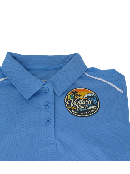 Ventura Vibes Sun, Sand, and Surf Woman's Light Blue Polo