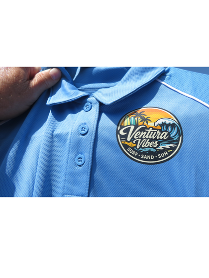 Ventura Vibes Sun, Sand, and Surf Woman's Light Blue Polo
