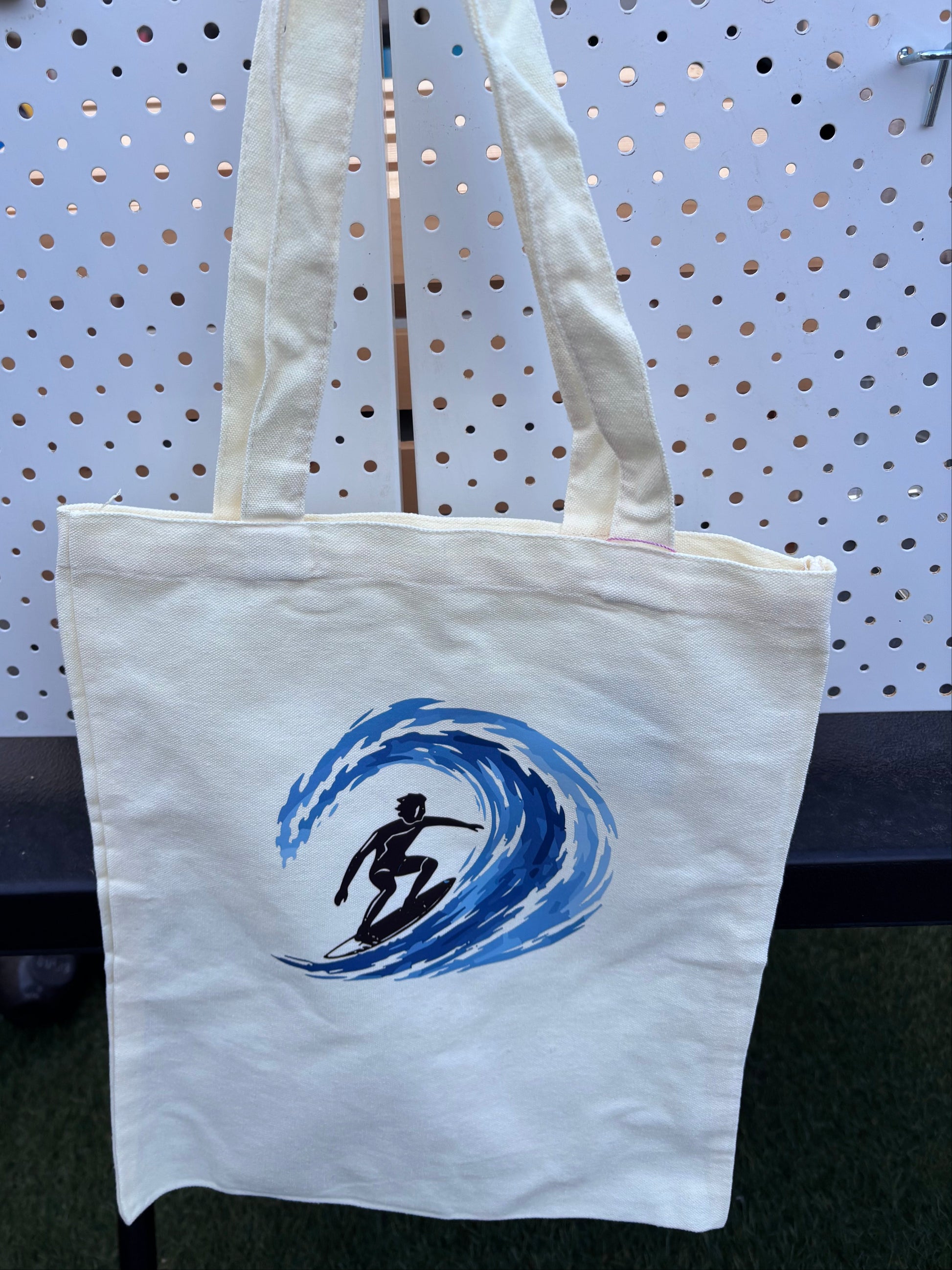 Canvas bag with surfer in barrel wave
