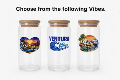 Choose from the following Vibes — Ventura Vibes tumbler collection featuring Sunset Beach, Ventura Vibe Wave, and Ventura Vibe Retro styles with bamboo tops