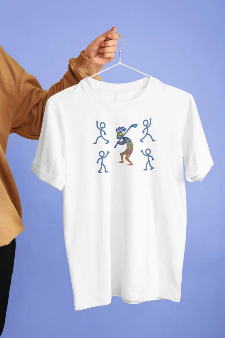 A person holding onto a hanger with a t shirt