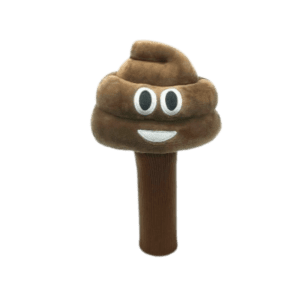 A brown poop shaped stick with eyes and mouth.